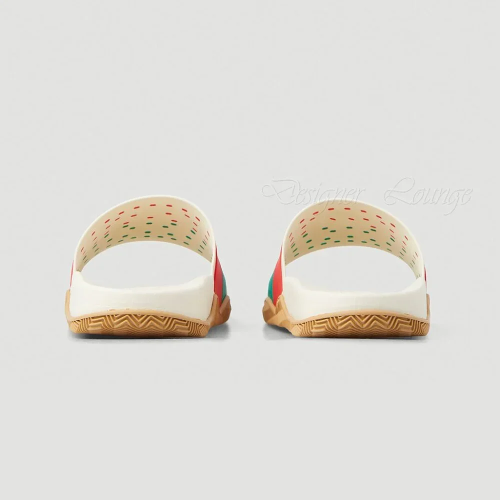 NEW GUCCI Women's Agrado Interlocking G Logo Cream Rubber Slides EU 38 US 8